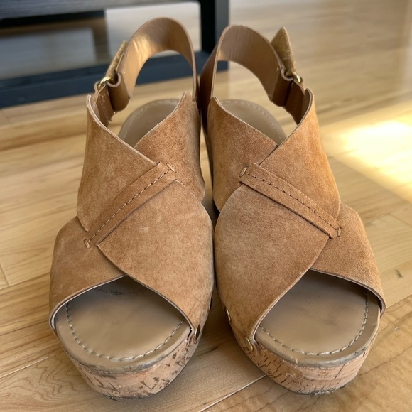 Franco Sarto chestnut brown suede L-Kicks cork platform sandal shoes size 8 - Picture 3 of 15